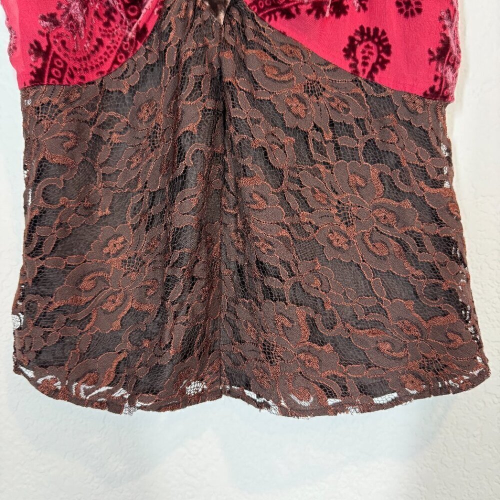 Vintage Y2K Tank Top Velvet Lace Silk Brown Small - Picture 5 of 9